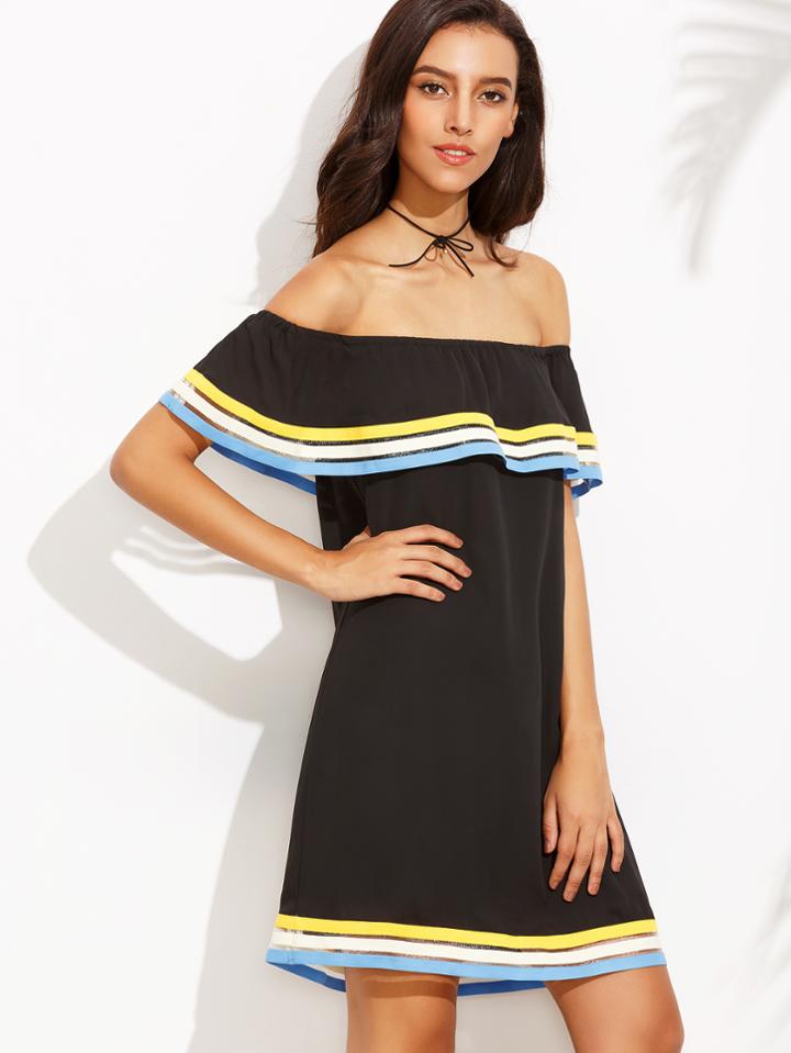 Shein Black Off The Shoulder Ruffle Shift Dress