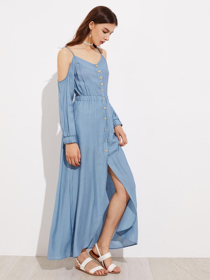 Shein Single Breasted Slit Front Dress