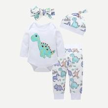 Shein Toddler Boys Dinosaur Print Jumpsuit & Pants & Hat & Headband