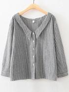 Shein Vertical Striped V Cut Button Up Blouse