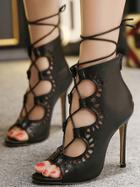 Shein Black Peep Toe High Stiletto Heel Lace Up Sandals