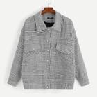 Shein Plus Flap Pocket Front Tweed Jacket