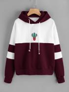 Shein Color Block Cactus Embroidered Hoodie
