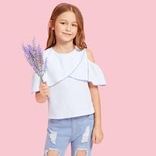 Shein Girls Cold Shoulder Varsity Striped Top