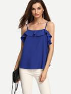 Shein Blue Spaghetti Strap Ruffle Open Back Top