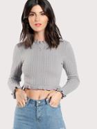 Shein Frilled Neck Crop Ribbed Tee