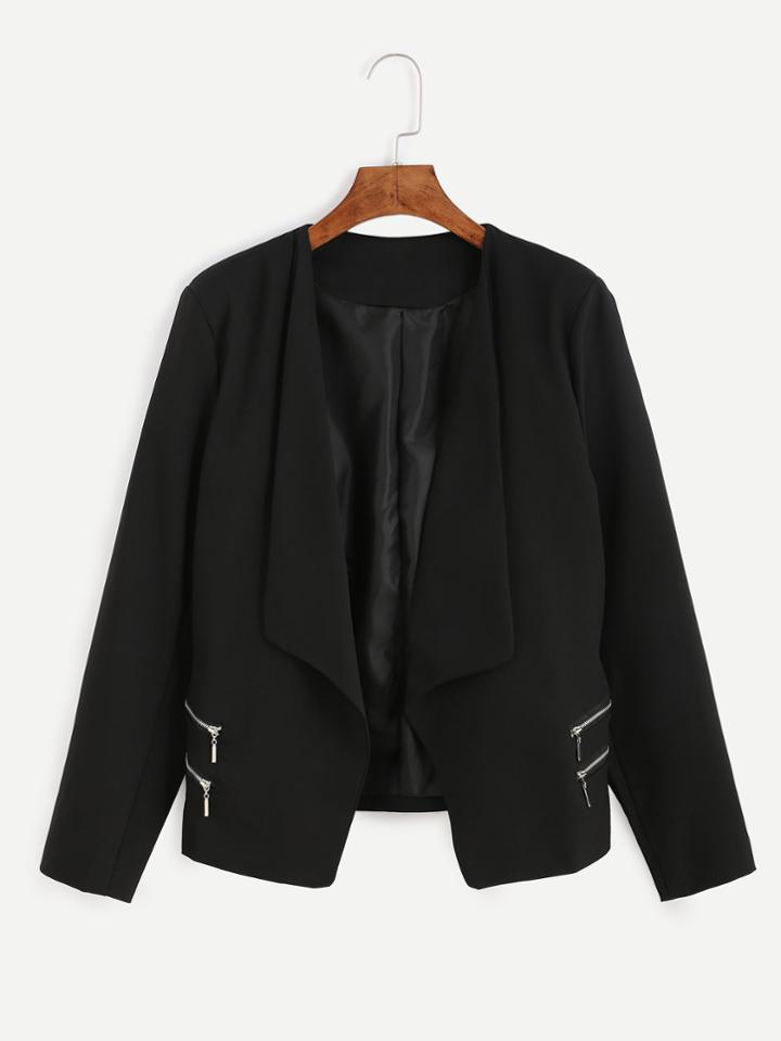 Shein Black Draped Collar Zipper Blazer