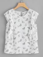 Shein Stripe And Butterfly Print Flounce Top