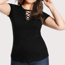 Shein Plus Crisscross Keyhole Front T-shirt