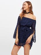 Shein Bardot Self Tie Dobby Mesh Dress