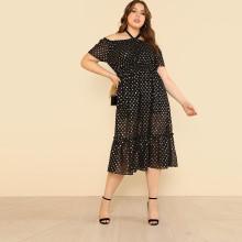 Shein Plus Halter Off Shoulder Gold Print Dress