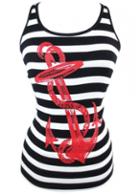 Rosewe Round Neck Stripe And Anchor Print Tank Top