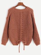 Shein Khaki Drop Shoulder Lace Up Back Chunky Knit Sweater