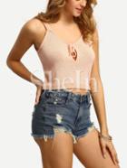Shein Pink Knitted Self-tie Neck Crop Top