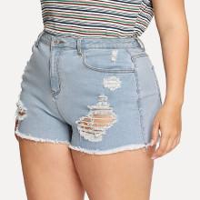 Shein Plus Light Wash Distressed Denim Shorts
