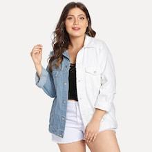 Shein Plus Two Tone Distressed Denim Jacket