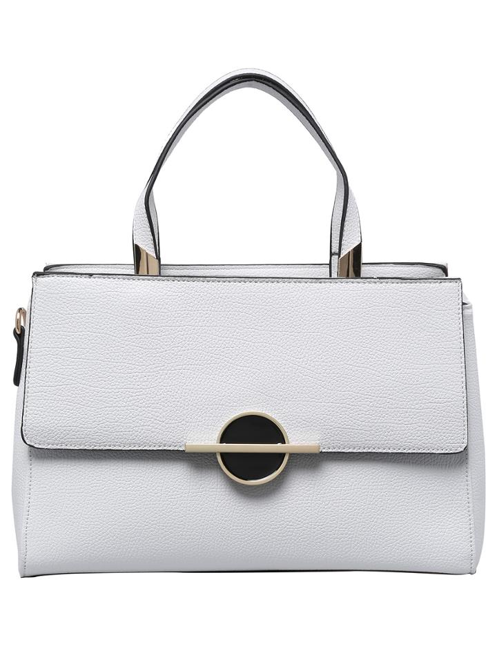 Shein White Zipper Round Embellished Pu Bag