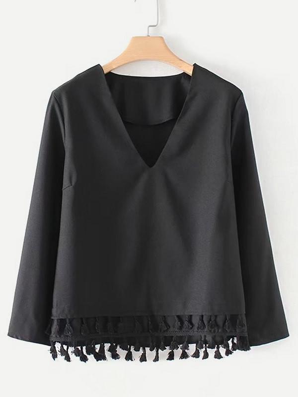 Shein Layered Tassel V Cut Blouse