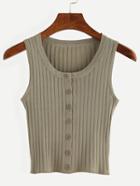 Shein Khaki Buttoned Front Ribbed Tank Top