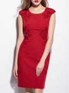 Shein Red Embroidered Hollow Sheath Dress