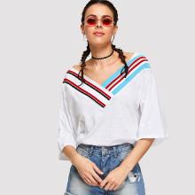 Shein Drop Shoulder Striped Wrap Tee