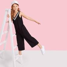 Shein Girls Striped V Neck Sleeveless Jumpsuit