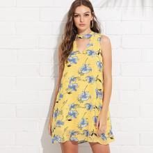 Shein V Cut Choker Botanical Swing Dress