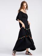 Shein Bardot Tiered Tassel Trim Full Length Dress