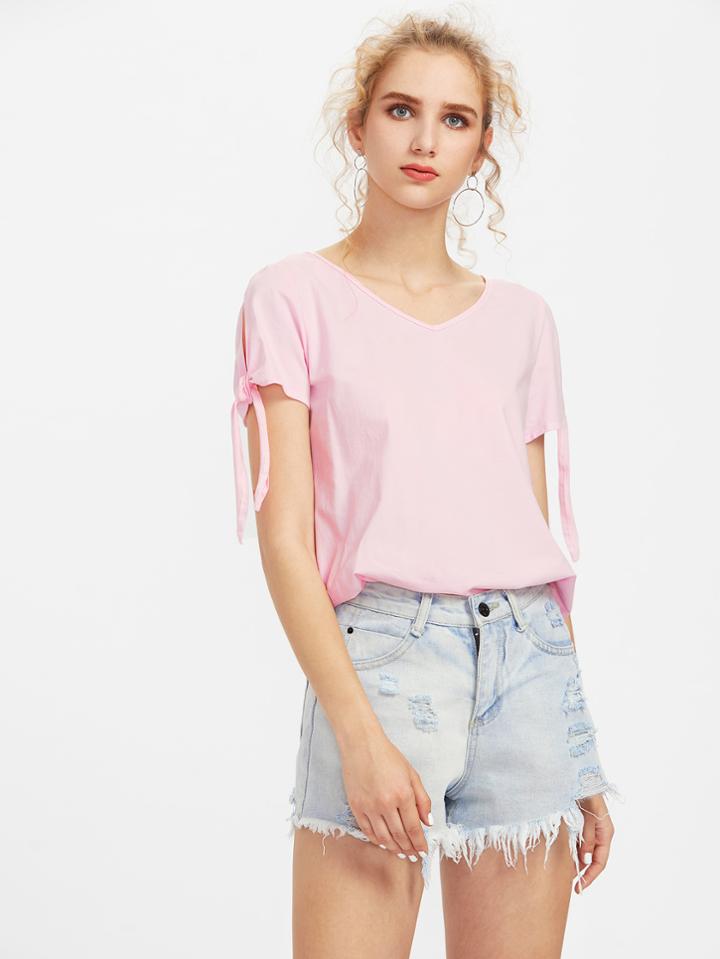 Shein Split Tie Sleeve T-shirt