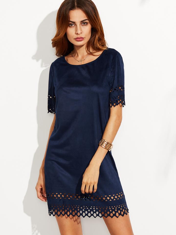 Shein Navy Suede Laser Cutout Dress