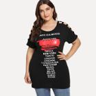 Shein Plus Letter Print Hollow Out Tee