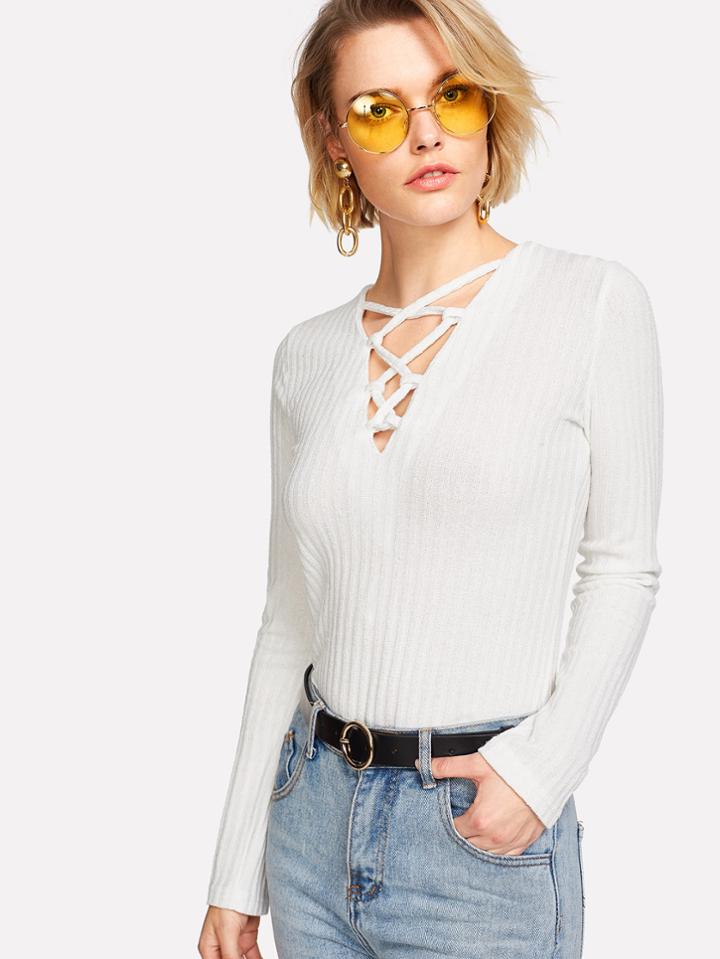 Shein Criss Cross Detail Knit Tee