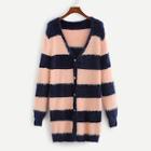 Shein Plus Two Tone Open Front Fuzzy Cardigan
