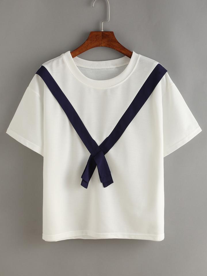 Shein Contrast Tape Embellished T-shirt