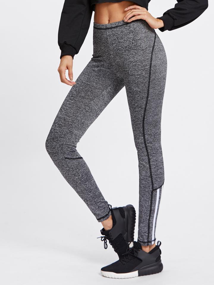 Shein Striped Detail Marled Knit Leggings