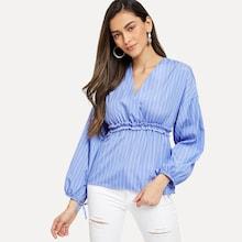 Shein Frill Detail Vertical-stripe Blouse