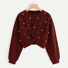 Shein Twist Detail Beaded Decoration Sweatshirt