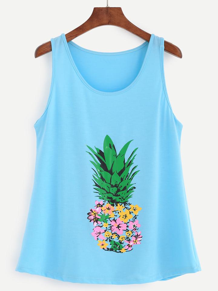 Shein Blue Pineapple Print Tank Top