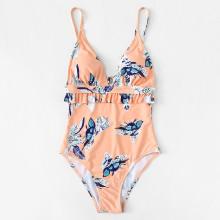 Shein Flower Print Ruffle Swimsuit