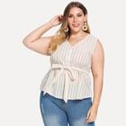 Shein Plus Half Placket Sleeveless Belted Striped Top