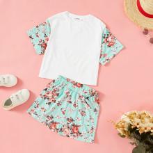 Shein Girls Tropical Print Tank Top & Shorts Set