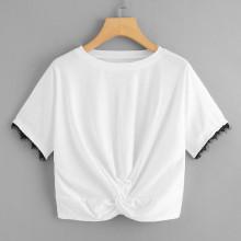 Shein Contrast Lace Trim Twist Tee