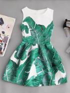 Shein Palm Leaf Print Embossed Fit & Flare Dress