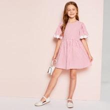 Shein Girls Lace Applique Striped Dress