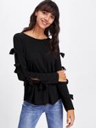 Shein Knotted Bow Slit Sleeve Solid Tee