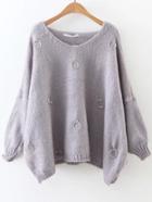 Shein Grey Ring Embellished V Neck Slit Drop Shoulder Sweater