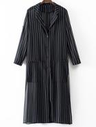 Shein Black Buttons Front Vertical Stripe Chiffon Outerwear