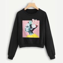 Shein Figure Print Pearl Beaded Sweatshirt