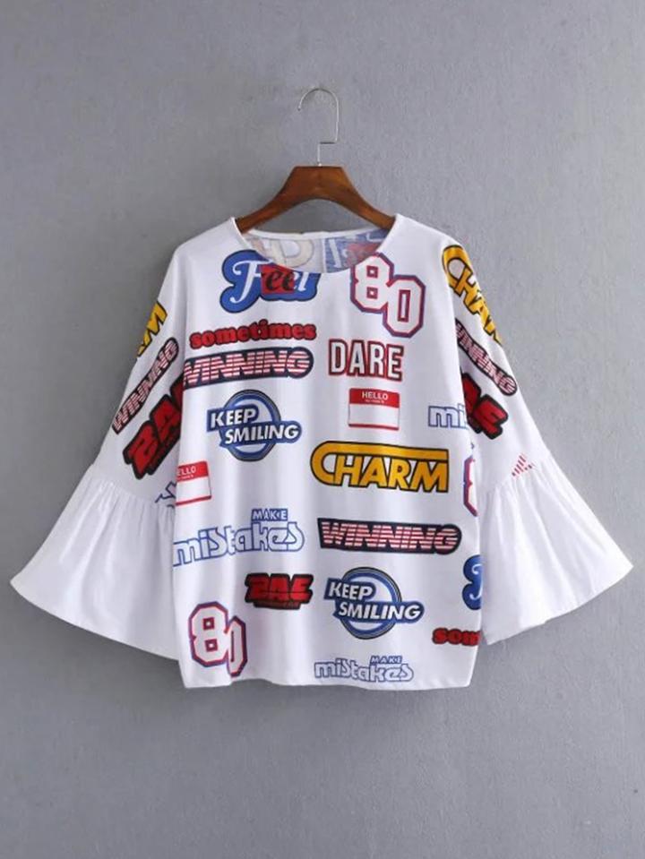 Shein Slogan Print Bell Sleeve Tee