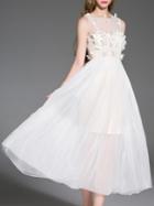 Shein White Flowers Applique A-line Dress